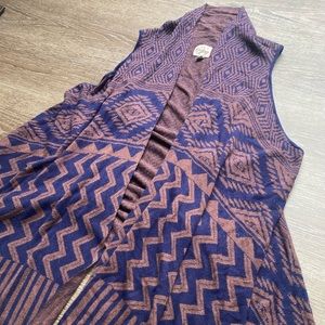 Como Vintage Blue and Brown Aztec Sleeveless Cardigan Size XL